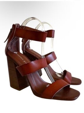 Madden Girl Tan Brown Strappy Block Heel Sandals